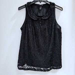 H&M Size 10 Black Metallic Lace Sleeveless Top Dark Romantic Whimsigoth  Gothic